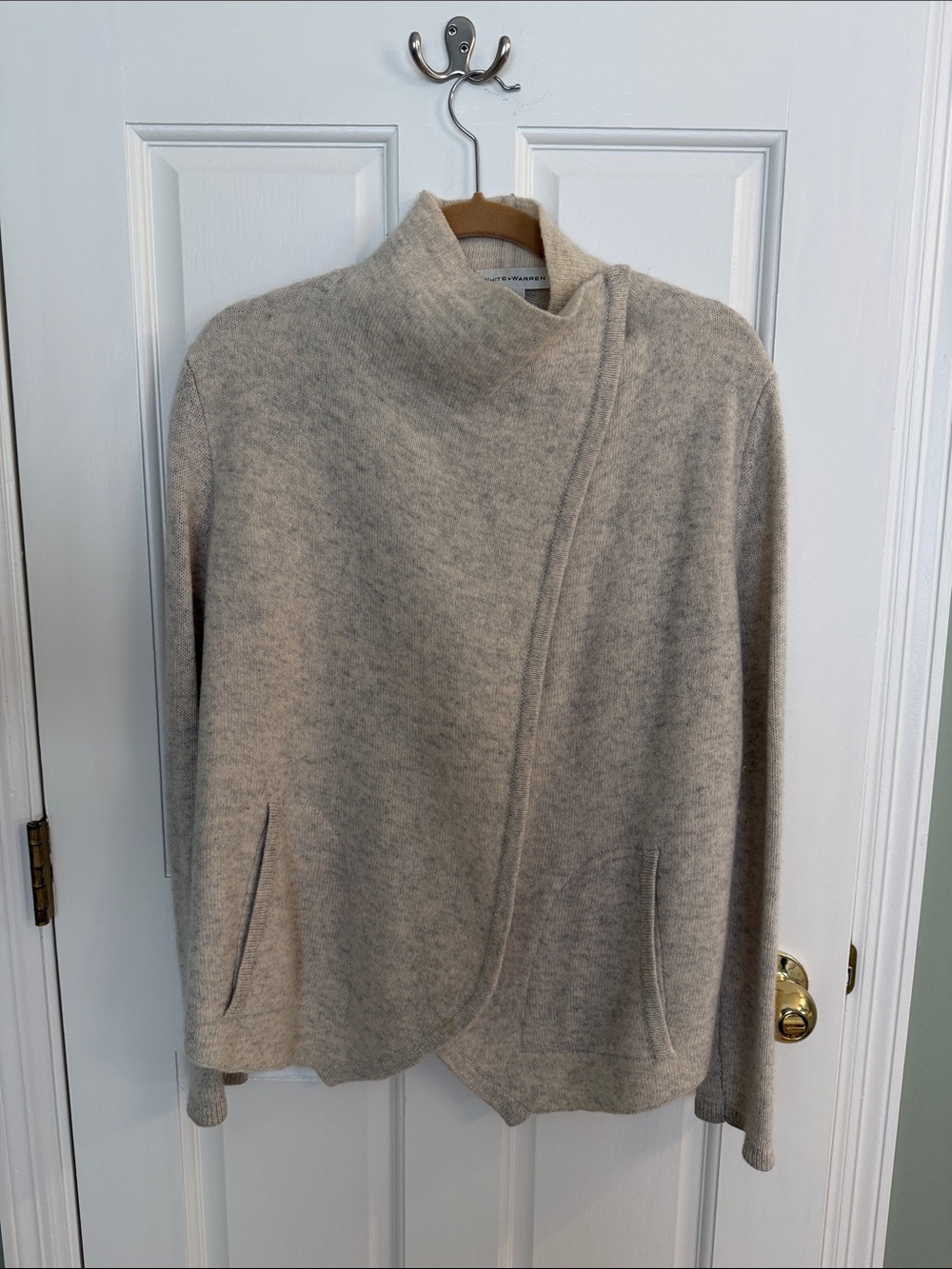White + Warren Taupe Wrap Turtleneck Sweater